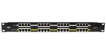 PoE panel 19", osazený, stíněný, 16 x RJ45, pasivní PoE injektor