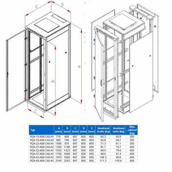 RACK Triton , 19", 42U, 800x800mm, stojanový - RZA-42-A88-CAX-A1