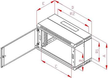 RACK Triton , 19", 9U, 600x300mm, nástěnný - RBA-09-AD2-CAX-A1
